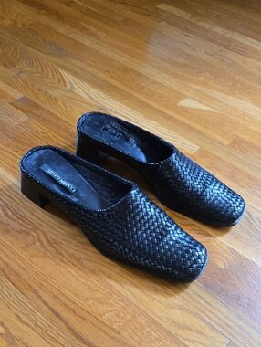 Sesto Meucci Black Woven Leather Mule Slides Women's 10 SLIM